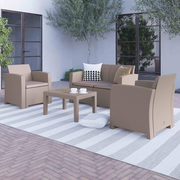 Flash Furniture 4 Piece Light Gray Outdoor Faux Rattan Set DAD-SF-112T-CRC-GG - main